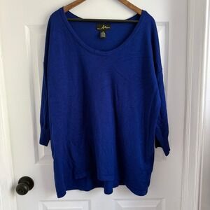Allegra Royal Blue Scoop Neck Knit Sweater Top Womens 2X Cobalt Blue 3/4 Sleeve